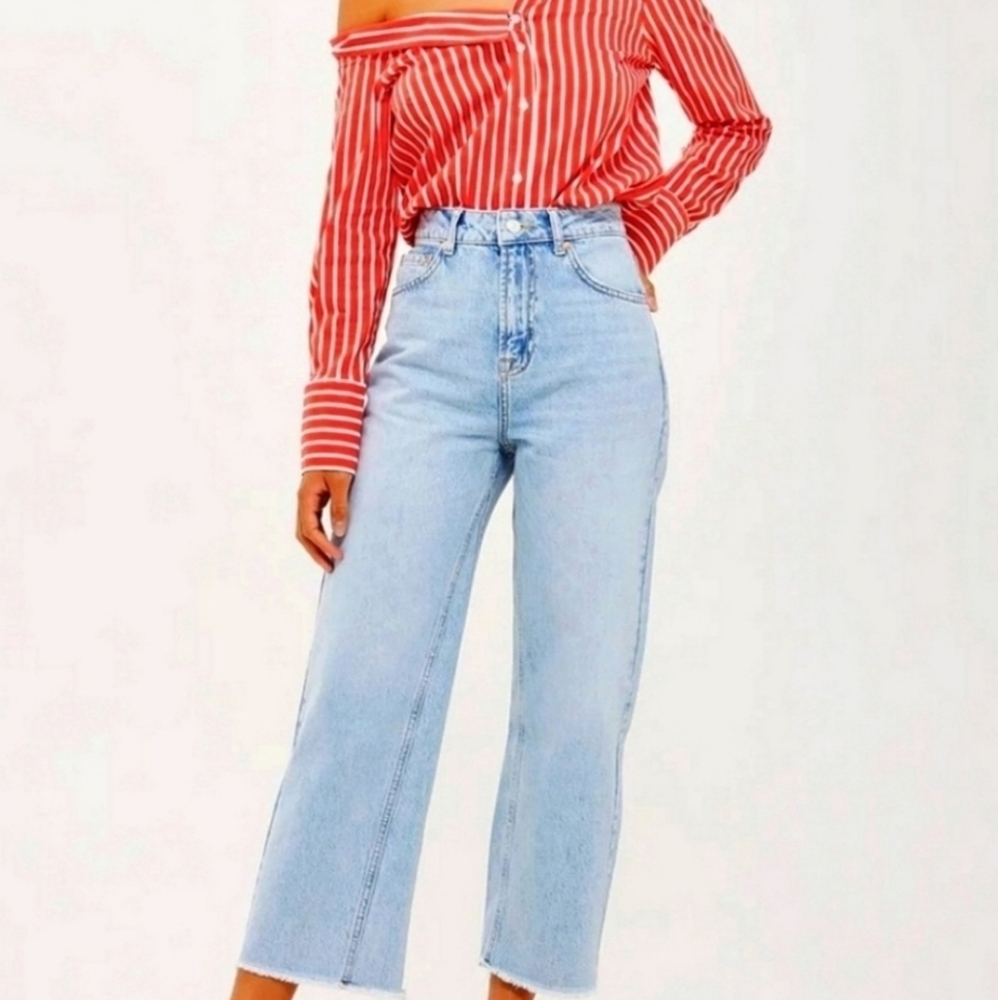 TOPSHOP Petite Moto Cotton Cropped Raw Hem Wide Leg Jeans LIKE NEW 💎 Sz 26 x 28